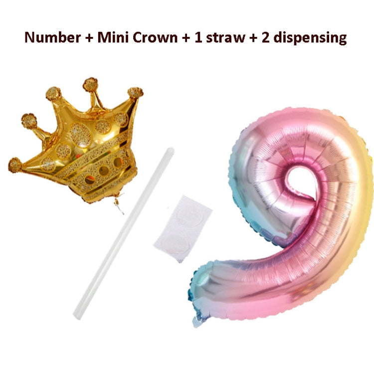 32-Inch Gradient Color Crown Digital Balloon Children Birthday Decoration Film Balloon