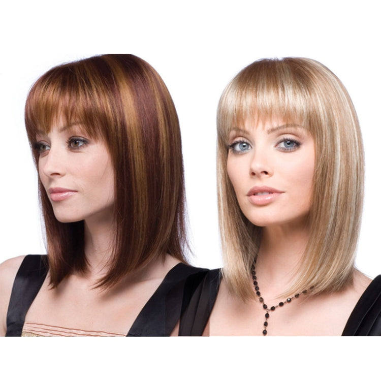 Women Medium Long Style Straight Hair Headgear, Brown, Light Gold