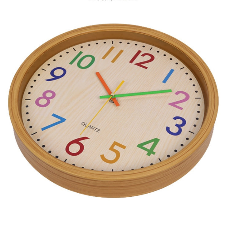 12 Inch Living Room Creative Color Wood Grain Wall Clock Quartz Clock  Classroom Children  Personality Wall  Clock, Wood Grain Wall Clock