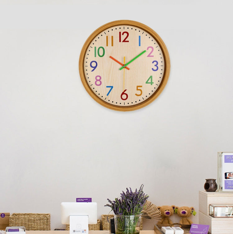 12 Inch Living Room Creative Color Wood Grain Wall Clock Quartz Clock  Classroom Children  Personality Wall  Clock, Wood Grain Wall Clock