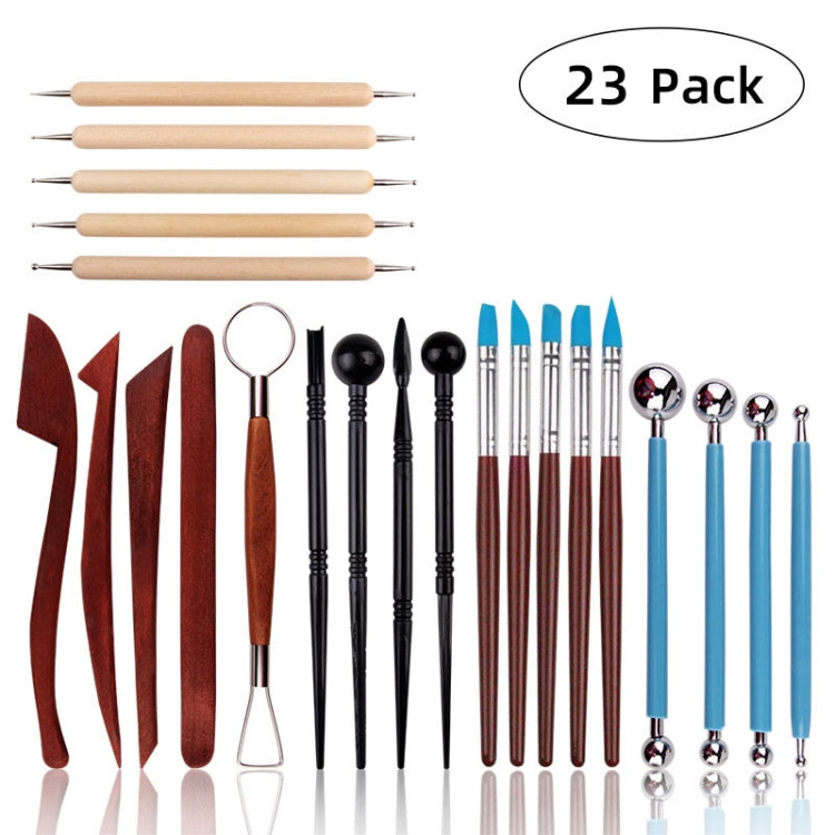 23 In 1 Wooden Clay Plastic Pottery Clay Tool Set Multifunctional Carving Combo Set, Pottery Clay Tool Set