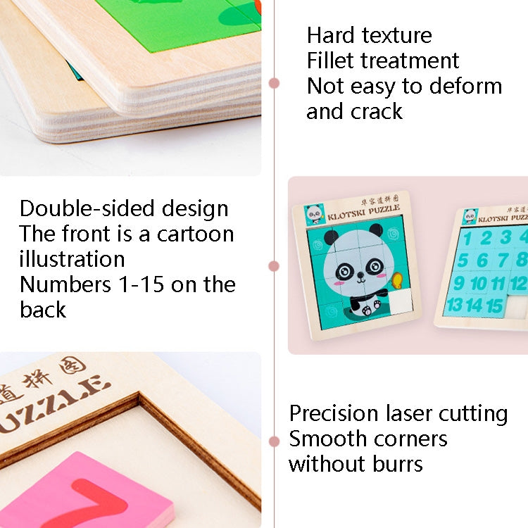 2 PCS Cartoon Animal Double-Sided Klotski Puzzle Children Wooden Toy Early Education Jigsaw Puzzle, Rabbit, Dolphin, Giraffe, Dinosaur, Elephant, Panda, Unicorn, Fox, White Bear, Zebra, Lion, Tiger
