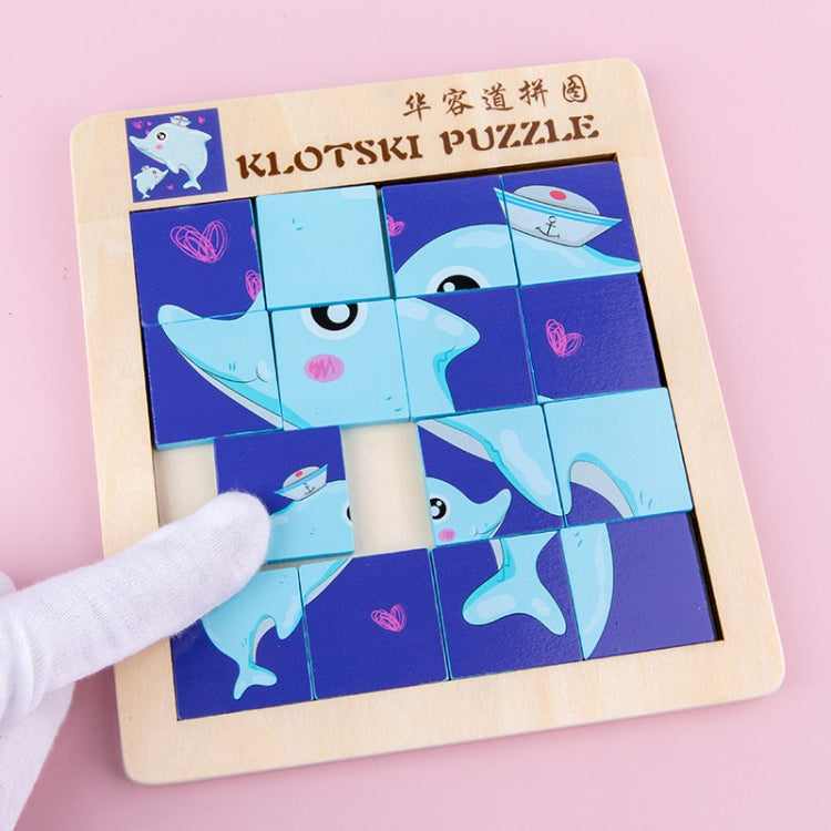 2 PCS Cartoon Animal Double-Sided Klotski Puzzle Children Wooden Toy Early Education Jigsaw Puzzle, Rabbit, Dolphin, Giraffe, Dinosaur, Elephant, Panda, Unicorn, Fox, White Bear, Zebra, Lion, Tiger