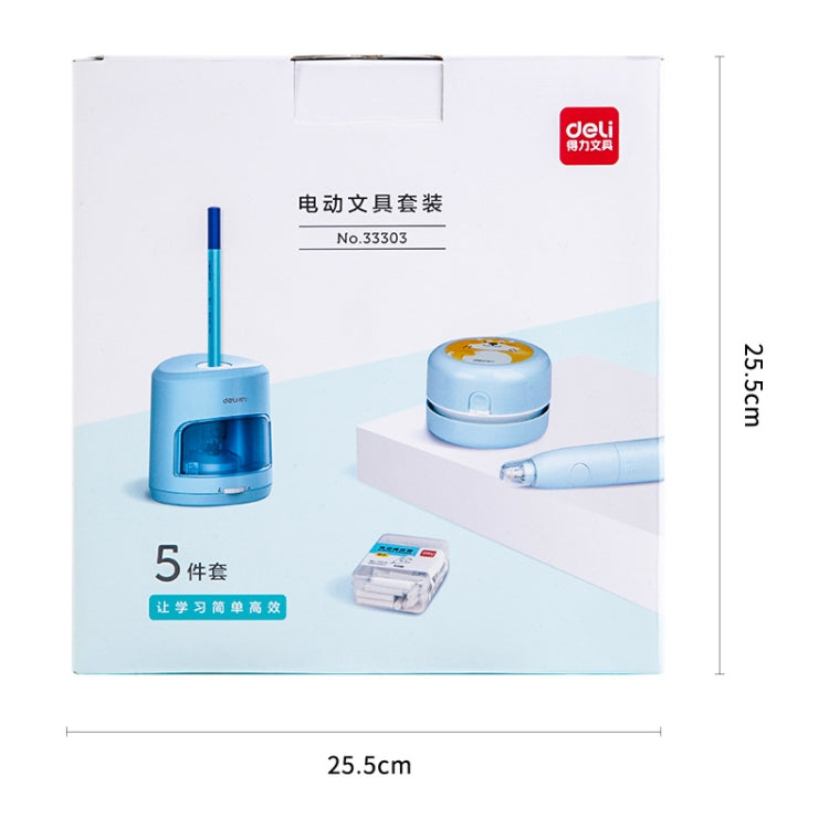 Deli Student Electric Stationery Set Desktop Cleaner/Electric Eraser/Electric Pencil Sharpener, Blue, Pink
