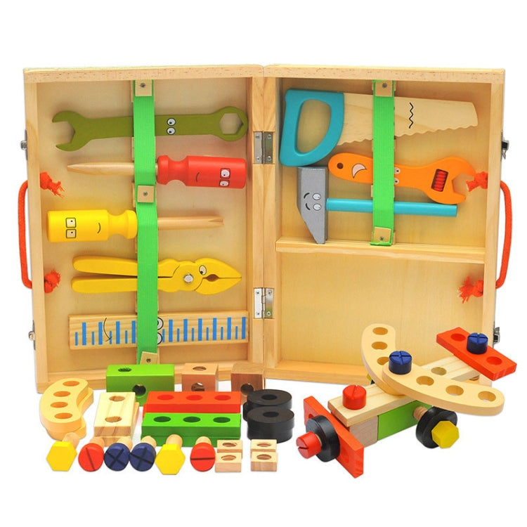 Wooden Simulation DIY Children Cartoon Toolbox Toys Play House Early Education Toys, Cartoon Toolbox Toys