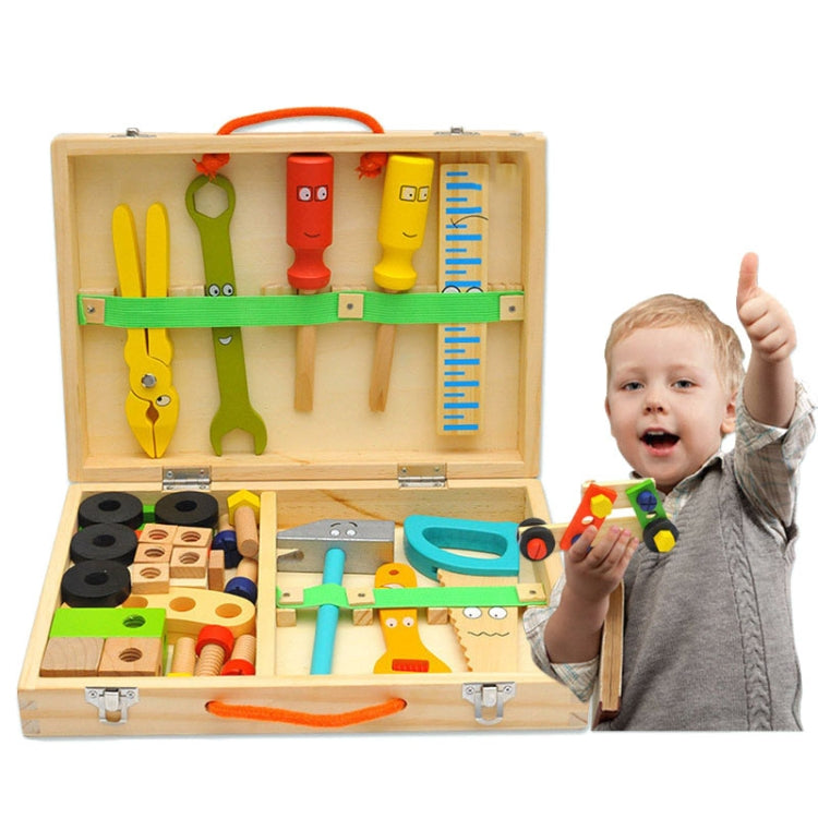 Wooden Simulation DIY Children Cartoon Toolbox Toys Play House Early Education Toys, Cartoon Toolbox Toys