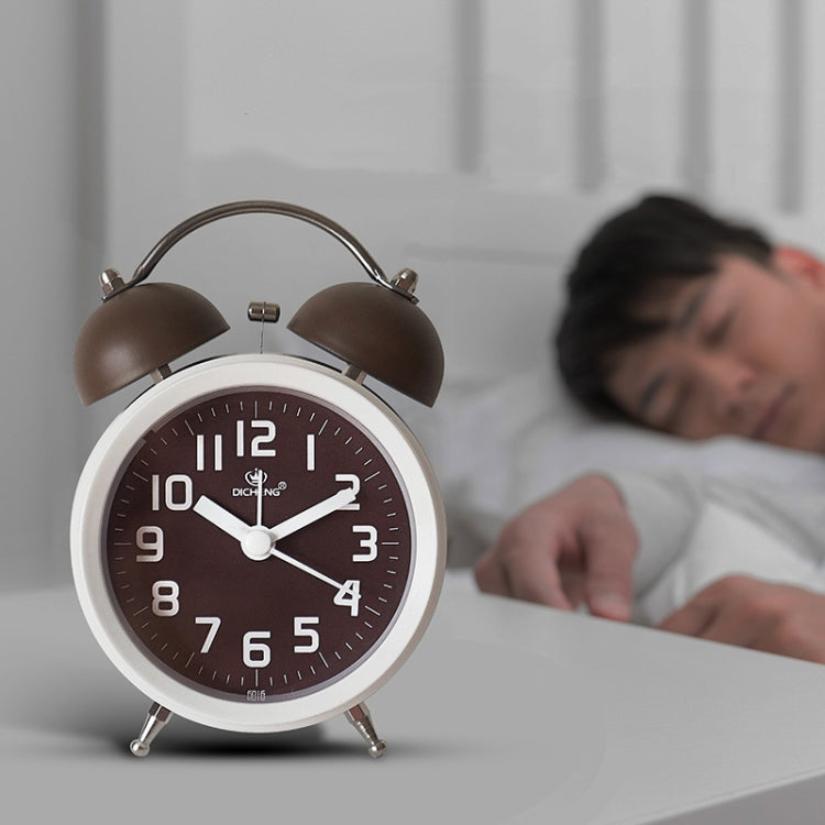 6016 Simple Bell Small Alarm Clock Students Learning Bedside Clock With Night Light, Red, Green, Coffee Color