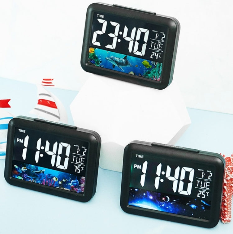 Color Screen Children Electronic Alarm Clock LCD Bedside Alarm Clock, Black Shell Universe, Black Shell Turtle, Black Whale, White Shell Prairie, White Shell Seaside