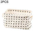 2 PCS Canvas Desktop Storage Basket Sundries Storage Box with Handle, Cross, Star, Tree, Black spot