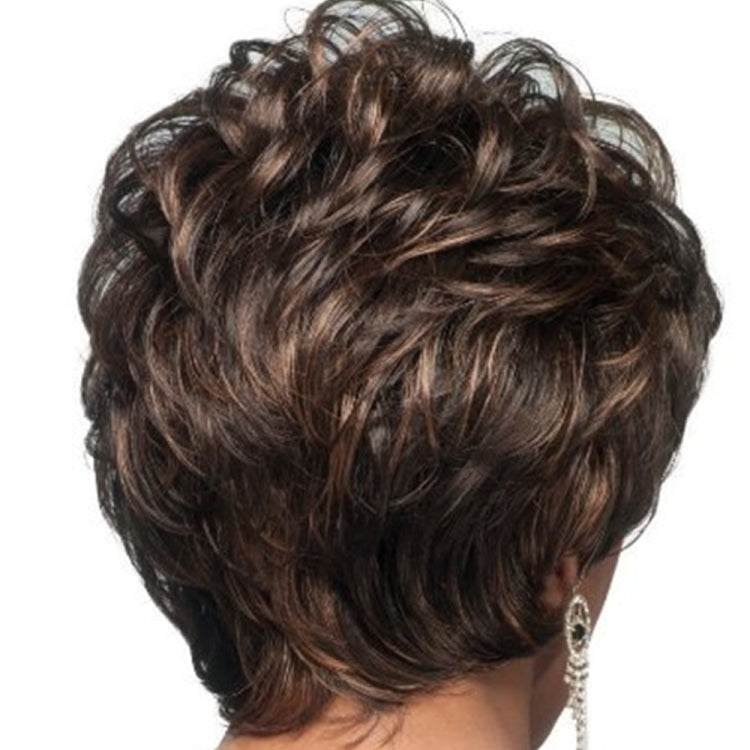 Ladies Oblique Bangs Fluffy Pick Color Wig Short Curly Hair Hood