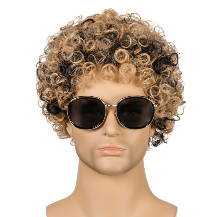 Men Wig Curls Hair Chemical Fiber Headgear