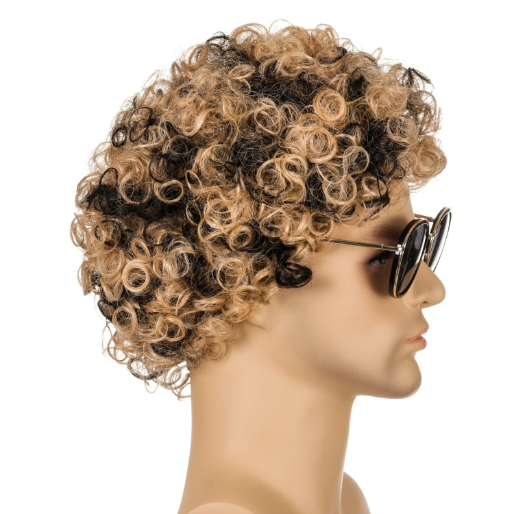 Men Wig Curls Hair Chemical Fiber Headgear