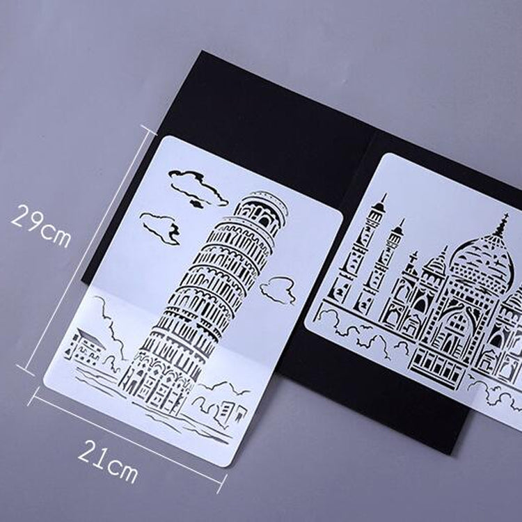 Painting Template Theme City A4 Label Template, Tower System (5pcs / Set), Sailing Line(5pcs / Set), 1 Paris Tower, 2 London Bridge, 3 Pisa Tower, 4 Big Ben, 5 Taj Mahal, 6 White House, 7 Castle, 8 Five-storied Pagoda, 9 Sydney, 10 Sailing Hotel
