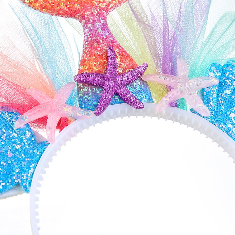 Rainbow Mermaid Headband Children Party Hair Accessories Net Gauze Flower Animal Hair Accessories, White, Blue, Plum Red, Orange, Colorful, Purple, Pink