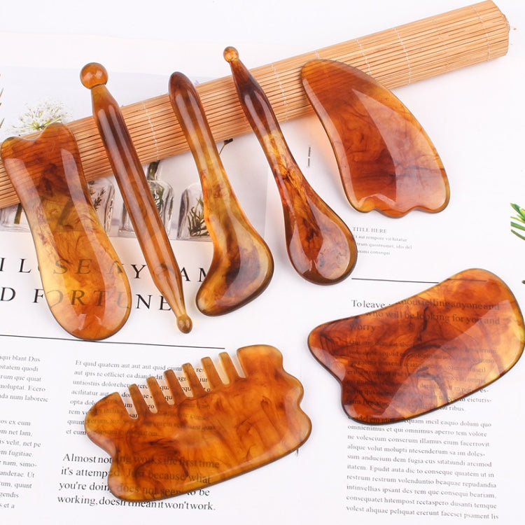 Resin Scraping Sheet Massage Facial Tendon Stick Beauty Salon Shave Board Acupuncture Pen, Color Classification: Amber Ingot Board, Amber Ingot Board, Amber Fish Plate, Amber Relaxing Stick, Amber Point Stick, Amber Meridiary Comb, Amber Triangle      ...