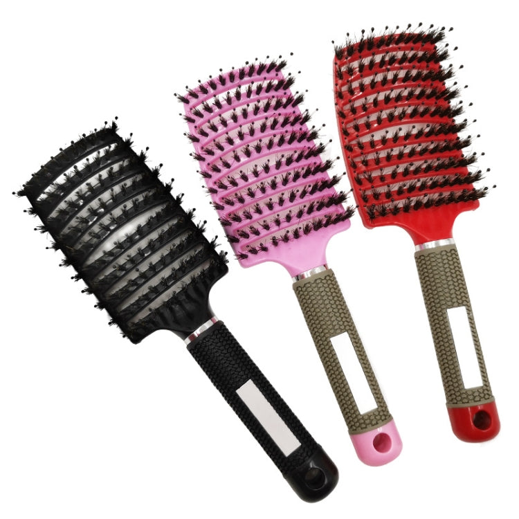 Retro Boar Bristles Hairdressing Big Curved Comb Curly Hair Massage Comb, Black, Red, Pink