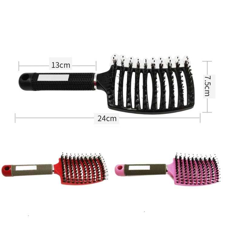 Retro Boar Bristles Hairdressing Big Curved Comb Curly Hair Massage Comb, Black, Red, Pink
