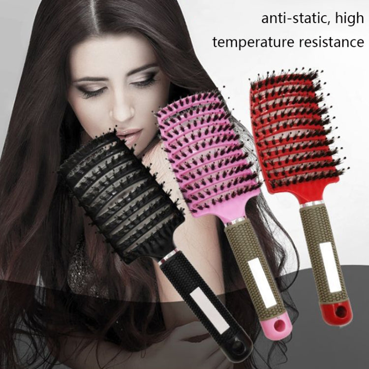 Retro Boar Bristles Hairdressing Big Curved Comb Curly Hair Massage Comb, Black, Red, Pink
