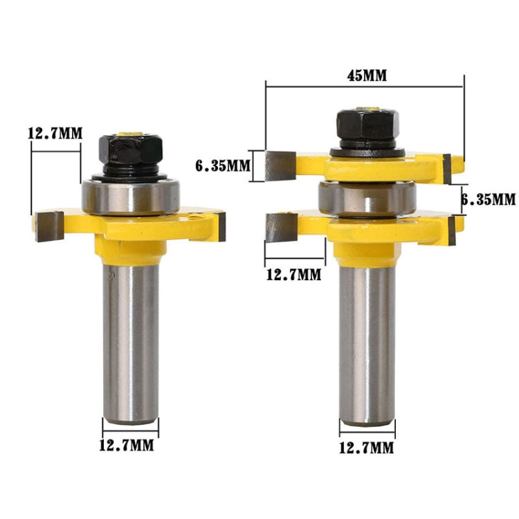 2 PCS/Set 1/2 Handle 3 Tooth Woodworking Milling Cutter, 2 PCS/Set 1/2 Handle