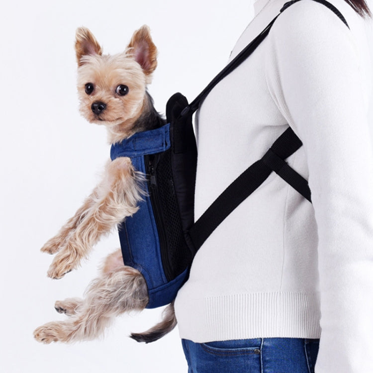 Dog Going Out Foldable On Chest Backpack Pet Carrier Bag, Blue Denim (Four Seasons)