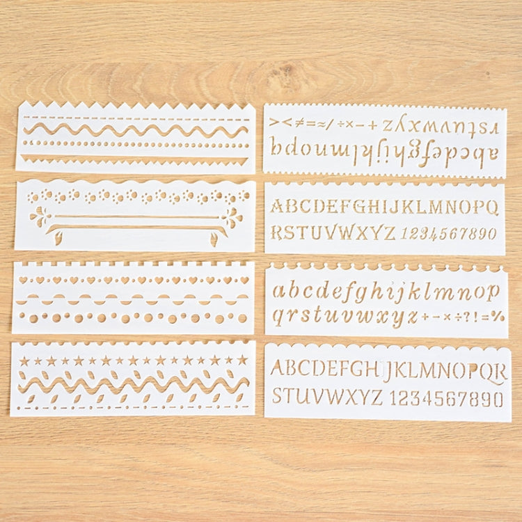 HB-9 Long Series 8 in 1 Drawing Ruler Hand Account Multi-Function Hollow Flower Edge Filling Template, Wave Letters, Cartoon Animals, Flowers, Architecture, Car, Leaves, Weather, Cruise Ship