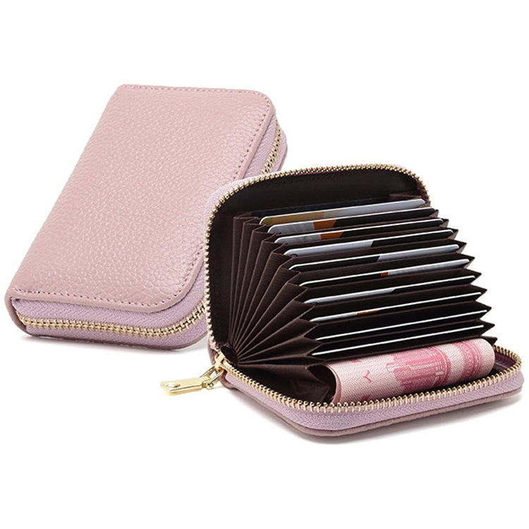 1626 Short RFID Anti-Theft Brush Multiple Card-Binding Card Package Ladies Cowhide Zipper Wallet, Red Wine, Purple, Black, Pink, Royal Blue, Orange, Brown, Linen Blue
