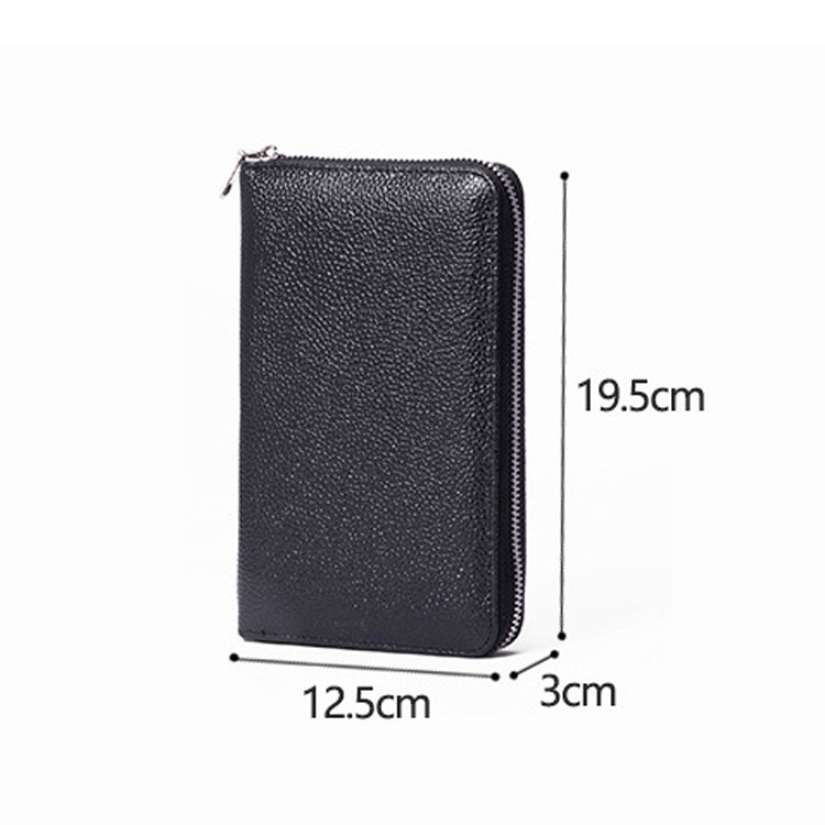 1659 Leather Belly Passport Bag RFID Long Wallet Men And Women Documents Package Multi-Function Zipper Mobile Phone Package, Yellow, Black, Wine Red, Brown, Army Green, Lotus Color, Orange, Lavender Purple, Linen Blue