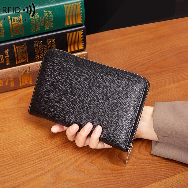 1659 Leather Belly Passport Bag RFID Long Wallet Men And Women Documents Package Multi-Function Zipper Mobile Phone Package, Yellow, Black, Wine Red, Brown, Army Green, Lotus Color, Orange, Lavender Purple, Linen Blue