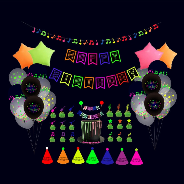 Fluorescent Party Decorations Fluorescent Letters Birthday Pull Flag Cake Insert Balloon Set, 54 In 1, 43 In 1