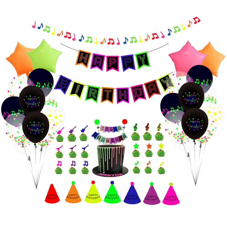 Fluorescent Party Decorations Fluorescent Letters Birthday Pull Flag Cake Insert Balloon Set, 54 In 1, 43 In 1