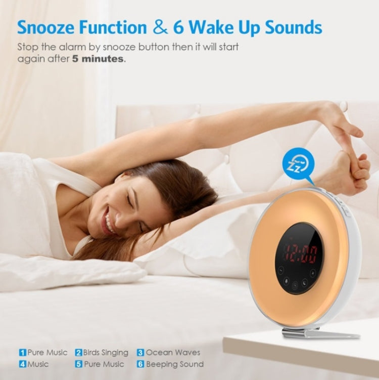 Simulated Sunrise And Sunset Sleep Light Alarm Clock with FM Radio, US Plug, EU Plug, UK Plug, AU Plug