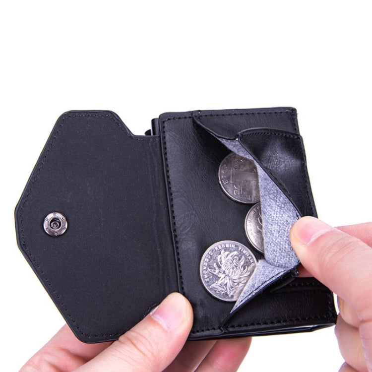 Anti-Theft Aluminum Alloy Coin Purse RFID Anti-Degaussing Automatic Pop-Up PU Bank Card Bag, Mad Horse Black, Mad Horse Aprico, Mad Horse Blue, Carbon Fiber Black