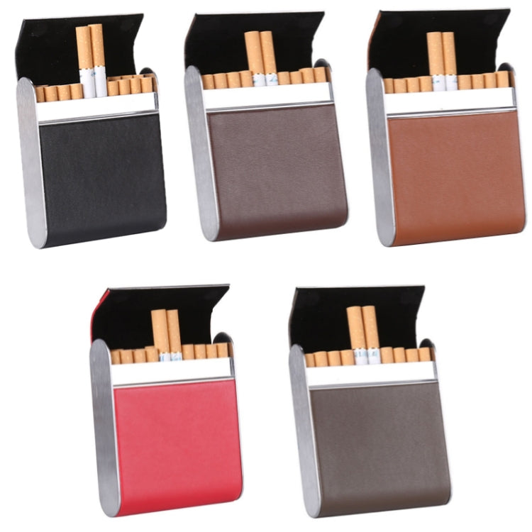 Men Metal Fiber Leather Magnetic Buckle Cigarette Case, Black, Coffee, Brown/Apricot, Red, Gray