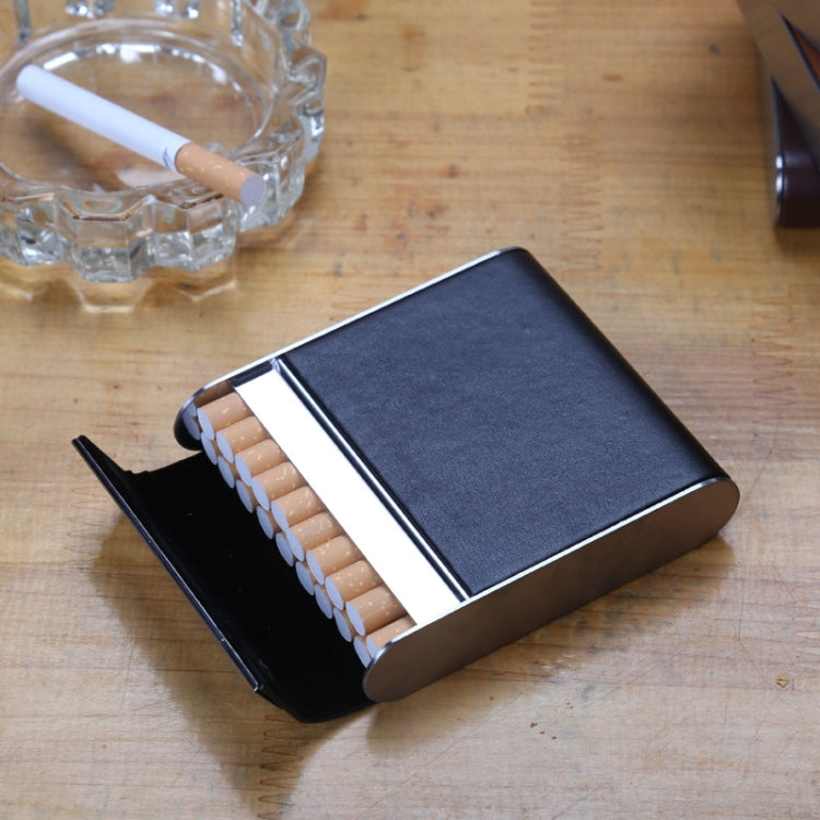 Men Metal Fiber Leather Magnetic Buckle Cigarette Case, Black, Coffee, Brown/Apricot, Red, Gray