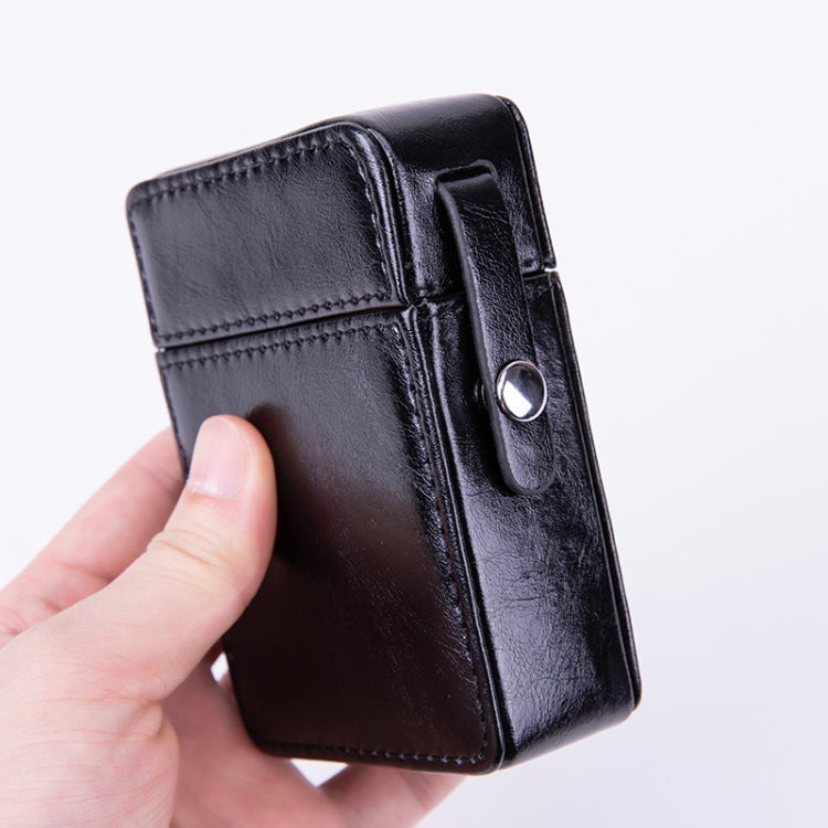 Men PU Leathe Retro Lighter Cigarette Box, Black, Green, Blue, Apricot, Brown