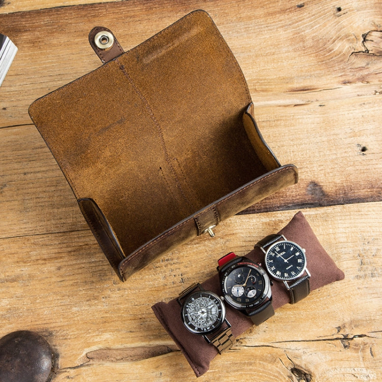 CONTACTS FAMILY CF1117  Retro Crazy Horse Texture Leather Watch Box Round Buckle Storage Box,Capacity: Can Hold 3 Watches, CF1117