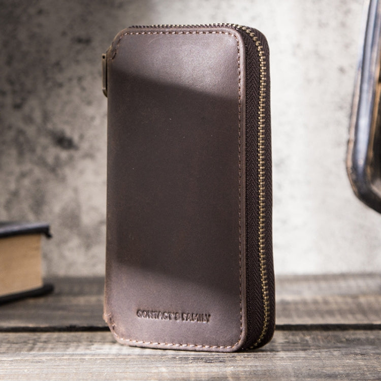 Contacts Family  CF1114 Leather Watch Box Retro Crazy Horse Leather Zipper Couple Watch Bag, CF1114
