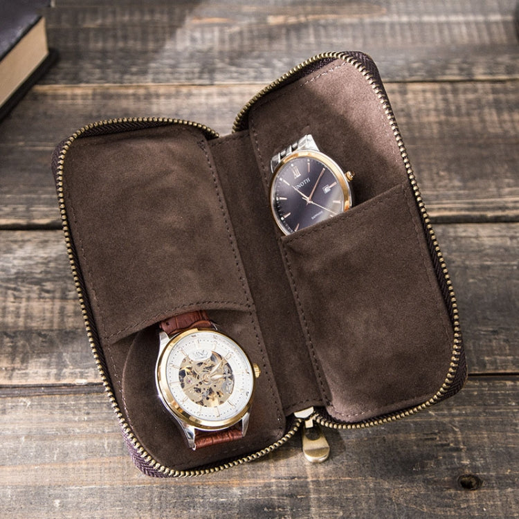 Contacts Family  CF1114 Leather Watch Box Retro Crazy Horse Leather Zipper Couple Watch Bag, CF1114