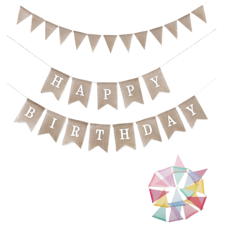 Swallowtail Burlap First Birthday Flags Mori Series Party Flags Specification: Burlap Birthday Fish Tail Flag, Burlap Triangle Flag
