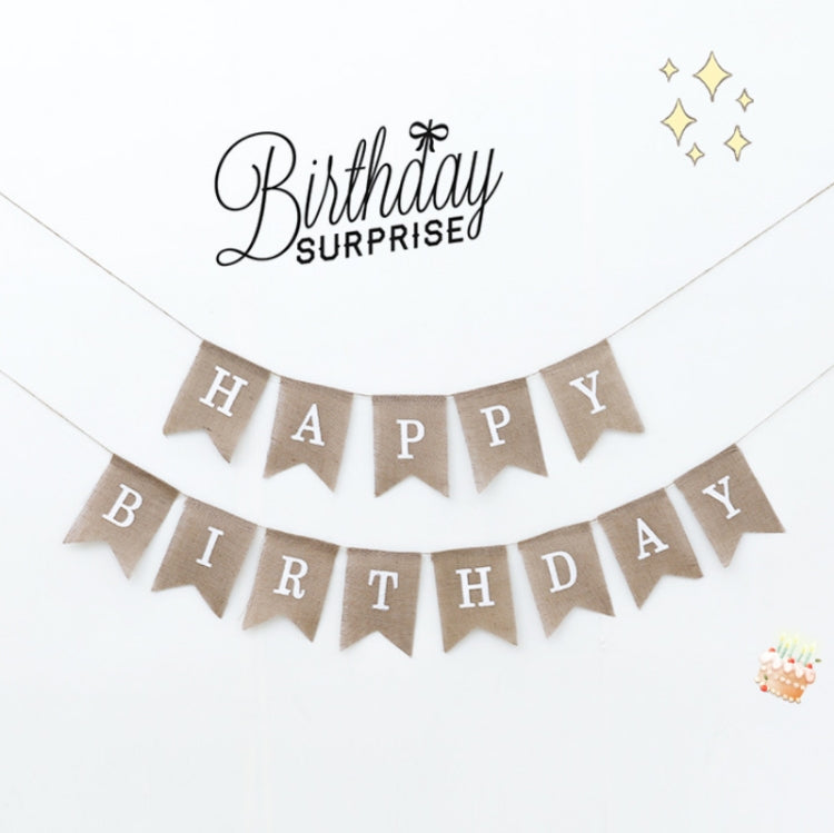 Swallowtail Burlap First Birthday Flags Mori Series Party Flags Specification: Burlap Birthday Fish Tail Flag, Burlap Triangle Flag