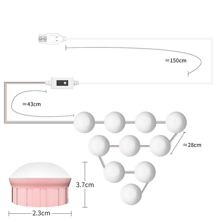 Mirror Front Light Dimmable Makeup Mirror USB Touch Control Light, 2 LEDs, 6 LEDs, 10 LEDs, 14 LEDs