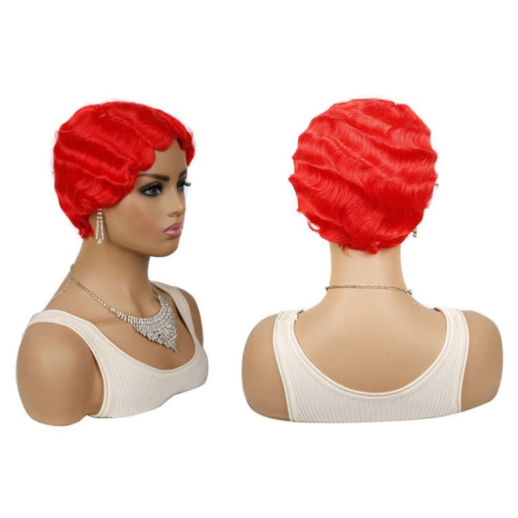 Ladies Short Hair Wig Retro Water Wave Curly Wig, 27 #, 51p #, 613 #, Red #