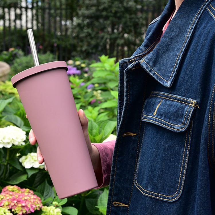700ml Large Capacity Double Stainless Steel Straw Cup Vacuum Outdoor 304 Insulation Cup Car Water Cup, Khaki, Cinnabar Orange, Lilac Purple, Pink, Glazed Green, Moss Green, Dark Gray, Indigo, Ink Black, Gray Green, Light Pink, Green White, Lake Blue