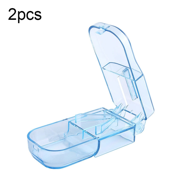 2pcs R8335 Transparent Medicine Cutter Food Grade Plastic Split Cartridge Pill Separator, Blue, Black, Transparent