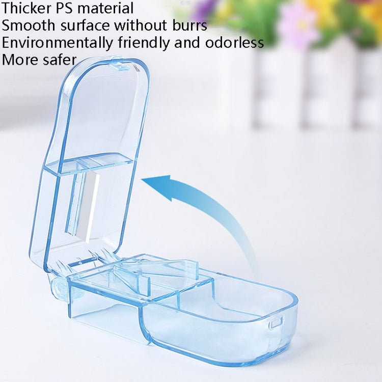 2pcs R8335 Transparent Medicine Cutter Food Grade Plastic Split Cartridge Pill Separator, Blue, Black, Transparent