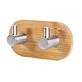 2 PCS Stainless Steel Bamboo Double Row Hook Kitchen Bathroom Door Adhesive Solid Wood Hook, Adhesive Wood Hook