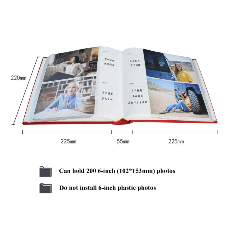6 Inch 200 Sheets Flannel Retro Photo Album Interstitial Photo Storage Book, Red, Green, White, Orange