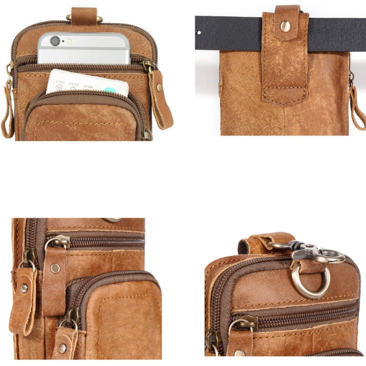 6386 Men Retro Cowhide Multifunctional Sports Belt Waist Bag, Black, Coffee, Brown