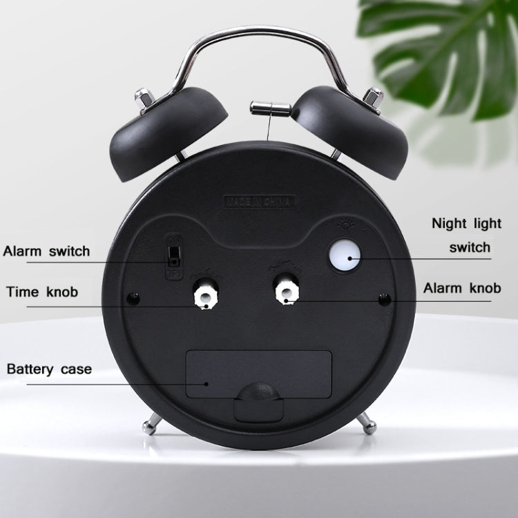 3304T Bedroom Bedside Multifunctional Bell Metal Alarm Clock With Night Light, Wine Red, Navy Blue, Pink, White, Black