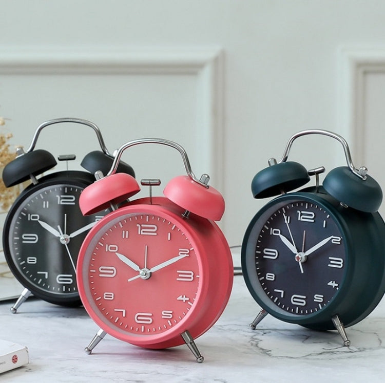 3304T Bedroom Bedside Multifunctional Bell Metal Alarm Clock With Night Light, Wine Red, Navy Blue, Pink, White, Black